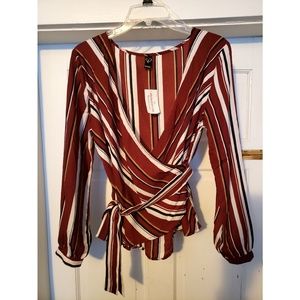 Burgundy striped wrap shirt